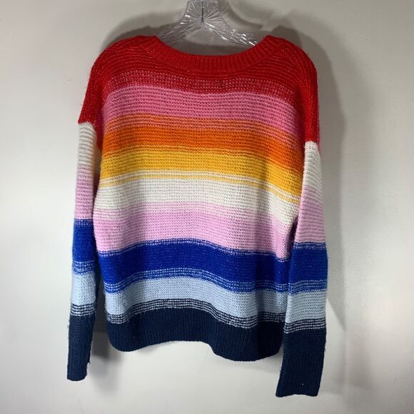 Old Navy Womens Rainbow Striped Knit Pullover Sweater Size L Boxy Fit Oversized - Picture 3 of 9